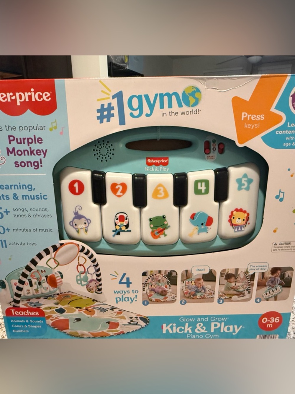 Fisher-Price Glow and Grow Kick & Play Piano Gym - White/Teal
